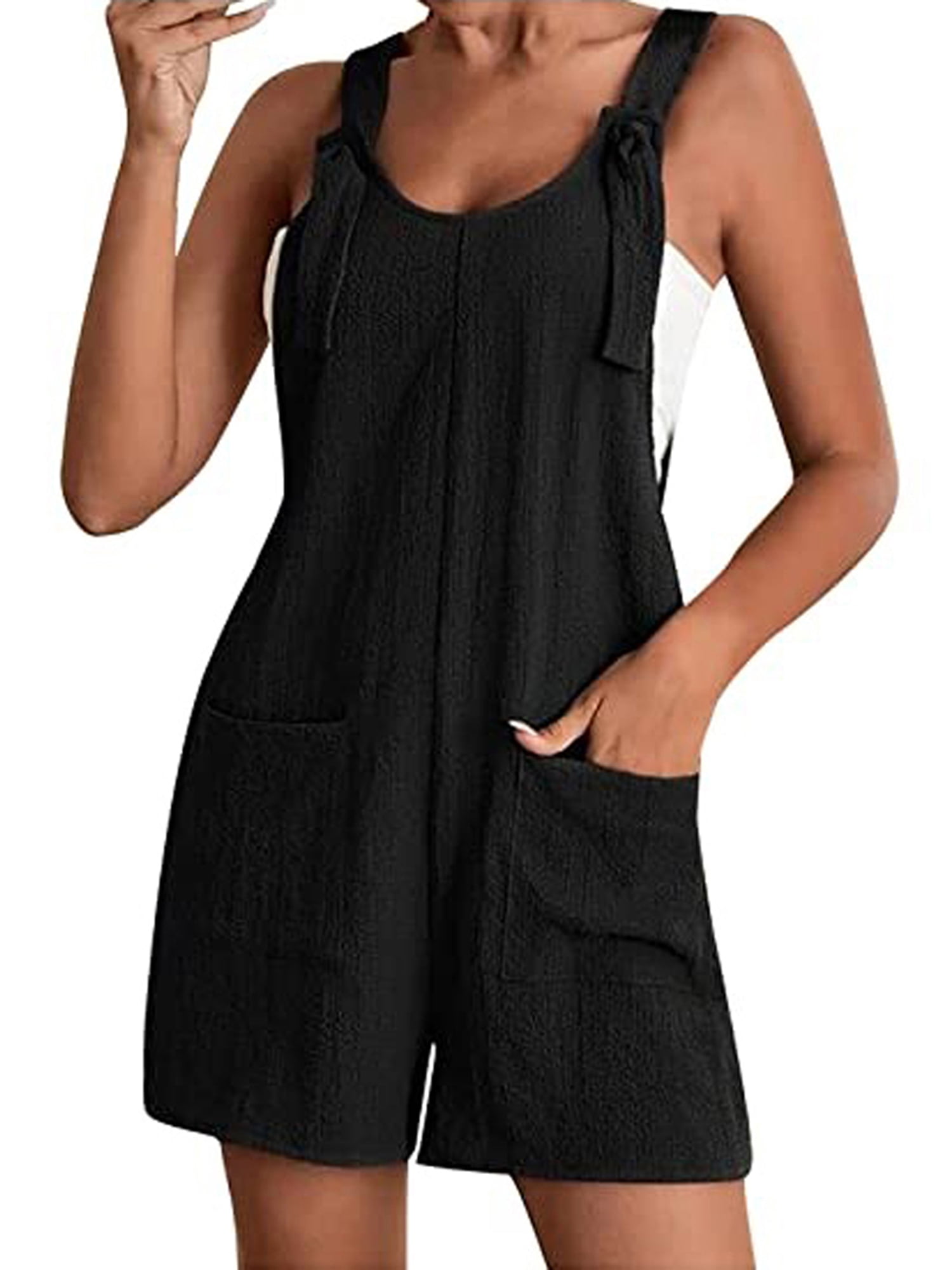 Bagilaanoe Womens Cotton Linen Bib Overall Shorts Casual Loose Fit ...