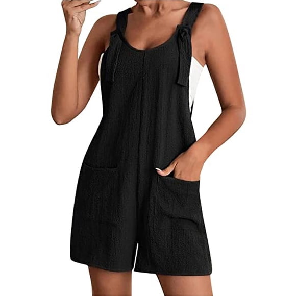 Gupgi Women Bib Overall Shorts Casual Shortalls Sleeveless Loose Jumpsuit with Pockets