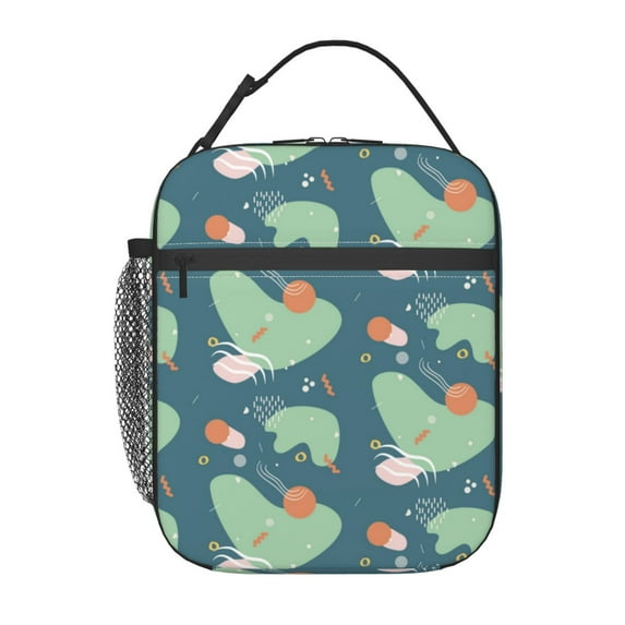 ZNDUO Lunch Bag, Large Durable Insulated Reusable, Office Work, School Picnic, Beach Lunch Box, Abstract Geometric Elements Green Pattern Handheld Insulated Lunch Bag