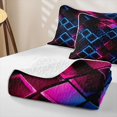 thumbnail image 4 of Castle Fairy Abstract Neon Cube Grid Bed Spread Queen 3pcs,Minimalism Glowing Square Queen Coverlet Set,Magenta Blue Black,1 Quilt and 2 Pillowcases, 4 of 7