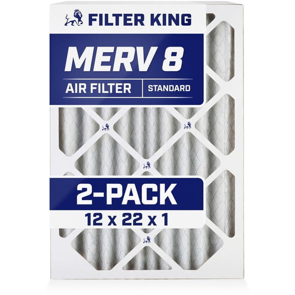 Filter King 12x22x1 Air Filter | 2-PACK | MERV 8 HVAC Pleated A/C Furnace Filters | MADE IN USA | Actual Size: 12 x 22 x .75"