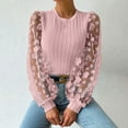 thumbnail image 2 of BYHONG Mesh Small Flower Chiffon Shirt for Women's 2024 Spring/summer Round Neck Pullover Long Sleeved Top Women Clothes Pink XL, 2 of 4
