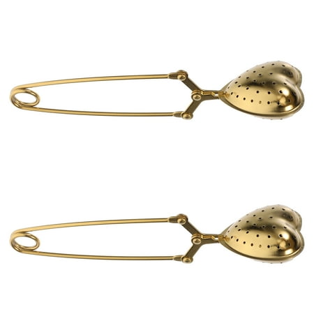 

2PCS Creative Heart Shape Tea Filter Stainless Steel Tea Strainer Tea Infuser Filter with Handle for Home Tea Party (Golden)