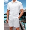 thumbnail image 5 of Men'S Waffle Knit 2-Piece Outfit with Button Down Shirt and Shorts for Summer White XXL, 5 of 6