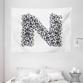 thumbnail image 1 of Letter N Tapestry, Hexagon Motifs Soccer Balls N Alphabet Composition Uppercase Illustration, Wall Hanging for Bedroom Living Room Dorm Decor, 80W X 60L Inches, Black and White, by Ambesonne, 1 of 2