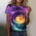 thumbnail image 2 of Alkepwun Going Out Tops Women's Casual Galaxy Stars Print Short Sleeve Crew Neck Shirt Lightweight Comfort Breathable Slim Fit Pullover Top, 2 of 6
