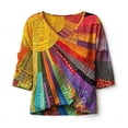 thumbnail image 4 of Dolkfu Boho Tops for Women Trendy V-Neck 3/4 Sleeve Yellow Pull-on Blouses & Tops Refreshing Patchwork Abstract Yellow,Xl, 4 of 5