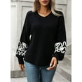 thumbnail image 2 of KelaJuan Women Knit Sweater Long Sleeve Crew Neck Abstract Lines Loose Pullover Warm Sweater for Fall Winter, 2 of 6
