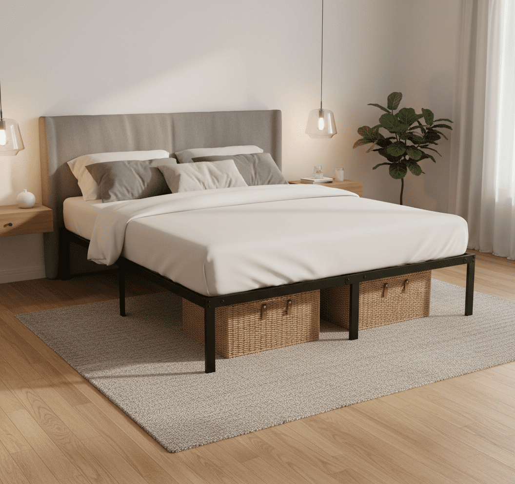ACCVER King Size 14" Heavy Duty Metal Platform Bed Frame with Steel Slat Support, Ample Under-Bed Storage, No Box Spring Needed