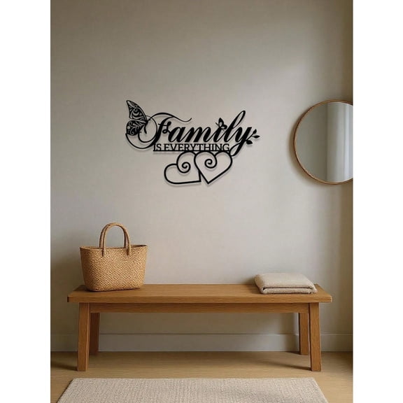 HELLOYOUNG Metal Family Sign Wall Art, Family Is Everything, Black Minimalist Decor, Farmhouse Inspirational Gift, Home Wall Decoration