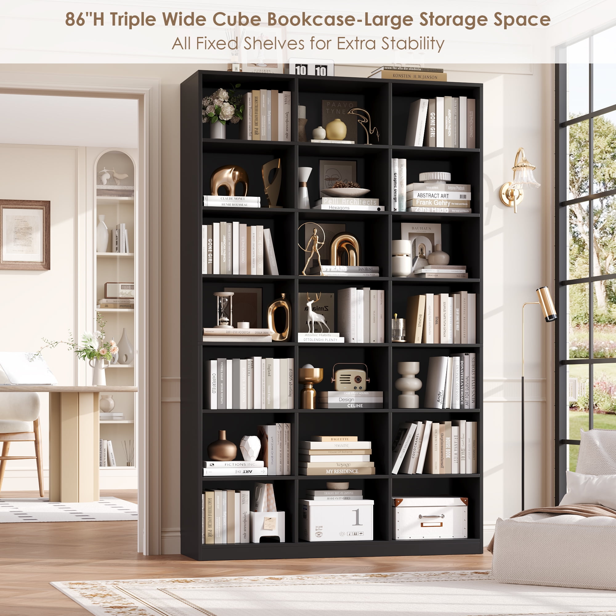Hiphuta Wood Triple 7-Tier Bookcase, 86