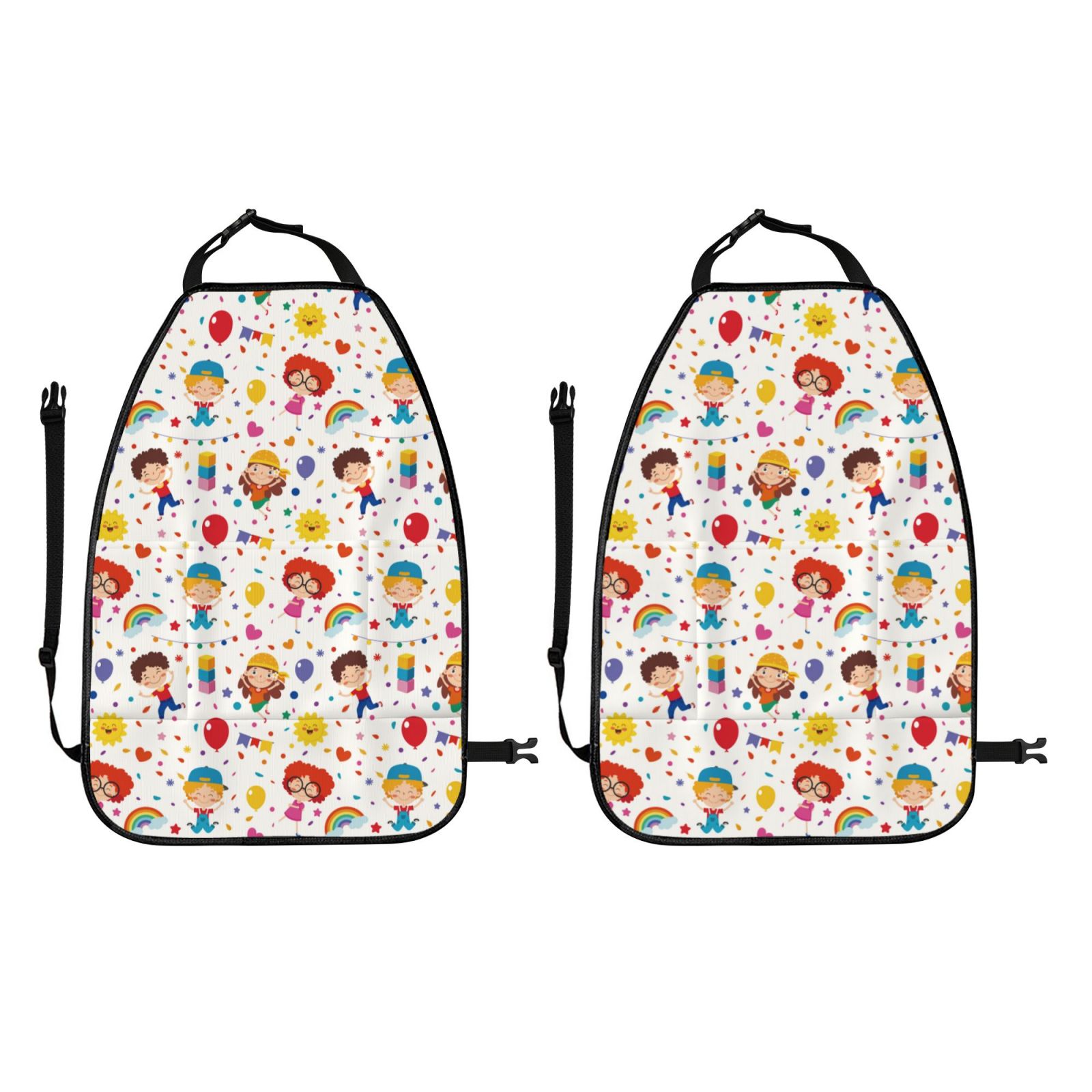 Kdxio Childrens Party Print 2 Pack Car Kick Mat Seat Cover Back Protector Mat with Pockets for Organizer Backseat Protector and Storage Anti Kick Pad for Vehicles