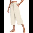 thumbnail image 2 of Pantalones Cortos para Mujer, Informales, con Cordón y Bolsillos, Holgados, de Cintura Alta y Pierna . Crema L, 2 of 6