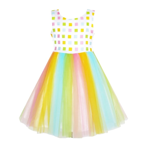 Girls Dress Tulle Rainbow Party Wedding Pageant Birthday Sundress 2