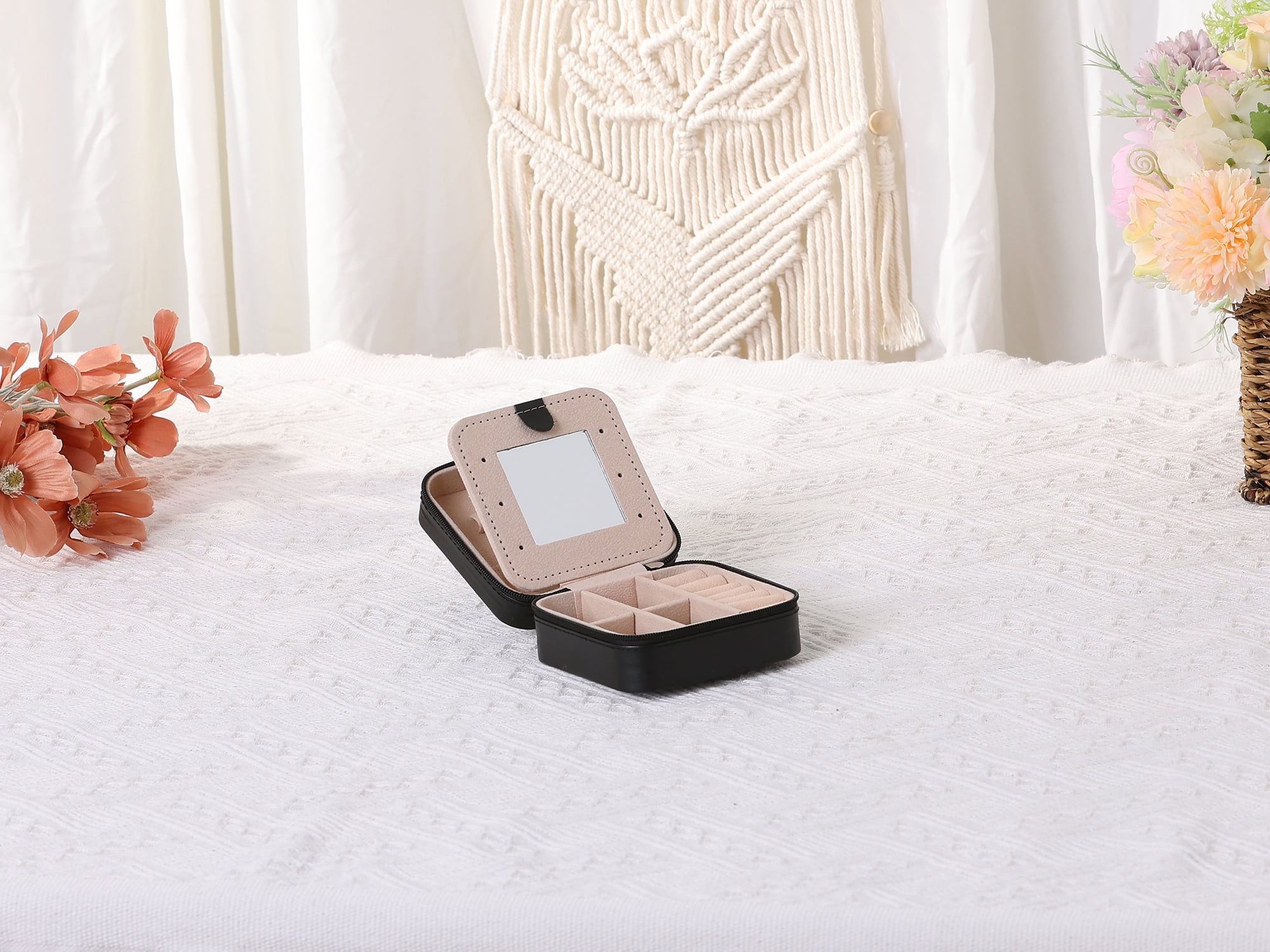 Unique Bargains Jewelry Box Small PU Leather Jewelry Organizer Case Storage Display Holder Black