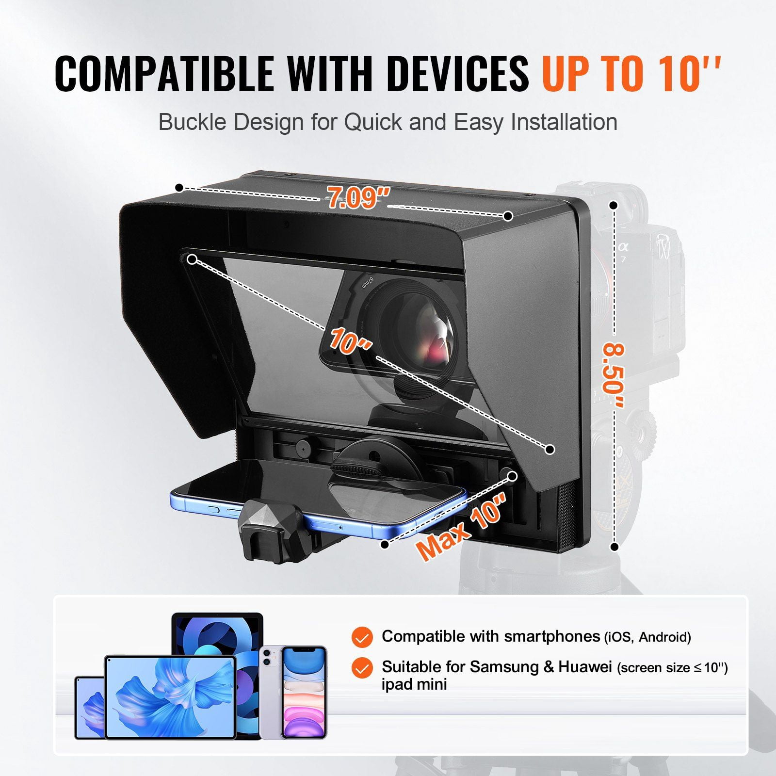 10" Wireless Teleprompter Remote for Phone & Webcam Live Video Recording