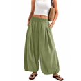 thumbnail image 6 of Wide Leg Pants for Women BWASD Casual Cotton Linen Elastic Waist Baggy Bloomers Pants Large Size Pocket Palazzo Trousers Fashion Beach Vacation 2038 Trendy (Green,M), 6 of 7