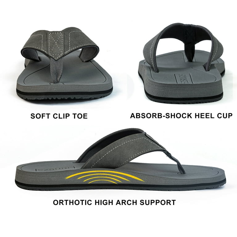 EZSURF Mens Thong Sandals with Arch Support Yoga Mat Flip Flops for Men  Leather Straps Slip On Slipper 
