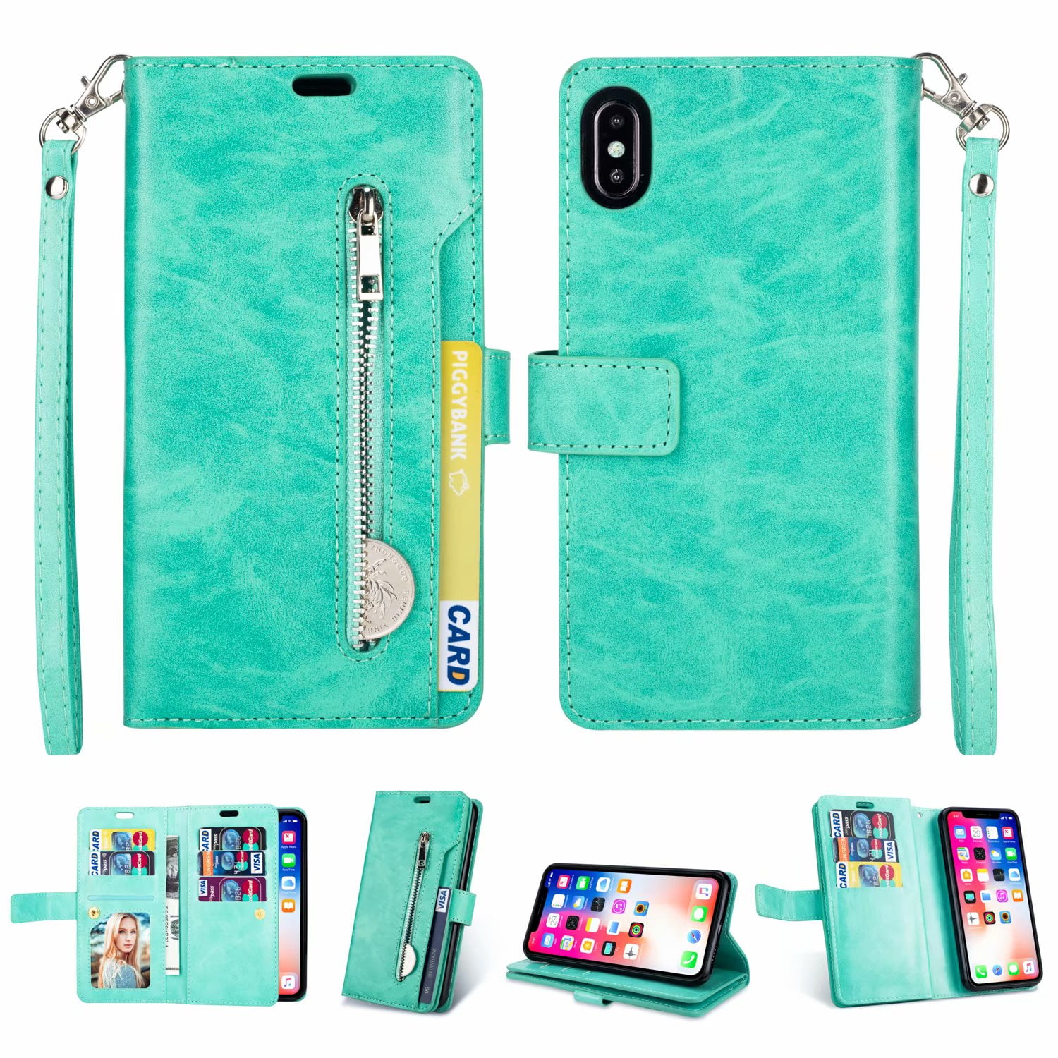iPhone XR Wallet Case with Hand Strap, Dteck 9 Card Holder Folio Flip