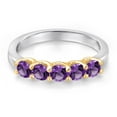 thumbnail image 3 of Gem Stone King 925 Silver and 10K Yellow Gold Purple Amethyst Wedding-Bands Ring for Women | 0.80 Cttw | Round 3.5MM | Gemstone February Birthstone | Size 5, 3 of 6