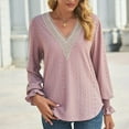 thumbnail image 6 of Fall Tops for Women V Neck Lace Hollow out Trumpet Long Sleeve Shirts Dressy Casual Loose Comfy Tunic Blouses Ladies Clothes, 6 of 7