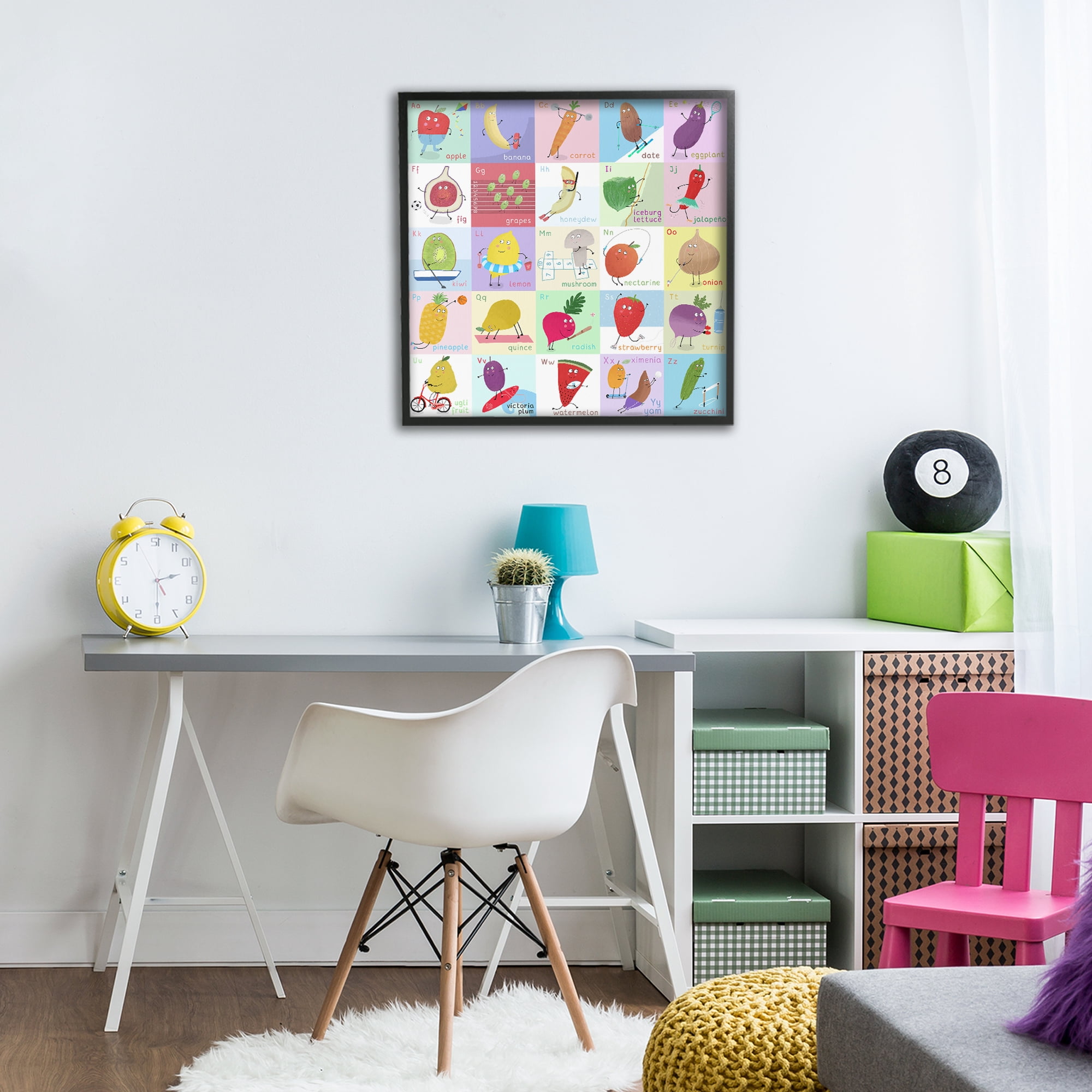 Stupell Industries Sporty Fruit Educational Black Framed Giclee Art, design by Carla Daly