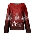 thumbnail image 4 of Women's Casual Christmas Print Waffle Henley Shirt Long Sleeve Top Button Up V Neck Loose Knit Fall Winter Favorite Blouse,Vermilion,L, 4 of 8