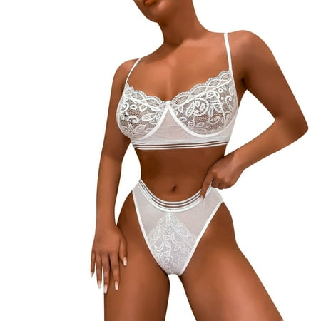 

JDEFEG Underwire Lingerie for Women Women Fashion Dress Lingerie Roleplay Lingerie Set Women Red Plaid Lace Underwear Set Love You Lingerie for Women Polyester White Xl