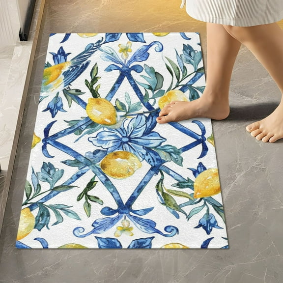 Toilet Rug Rectangle Bathroom Rugs Non-Slip Soft Plush Machine Washable Contour Bath Mat Lemon and Plant 24x16