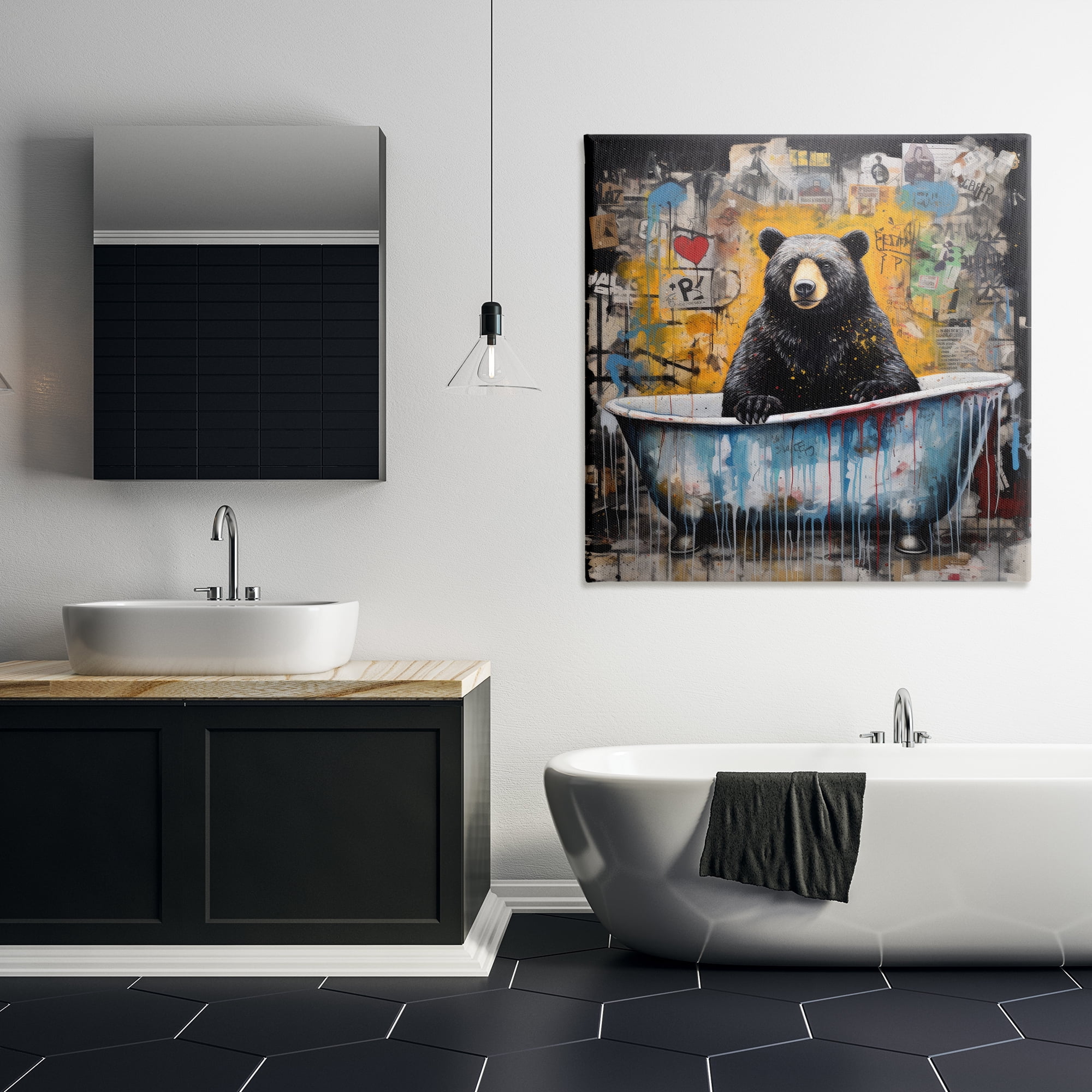 Stupell Industries Graffiti Bathing Bear Typography Painting Gallery Wrapped Canvas Art Print Wall Art, 36 x 36