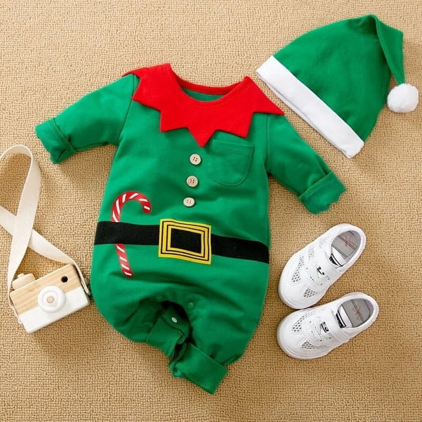 Peleles para niños y niñas, disfraz de Año Nuevo para bebés, monos rojos de Papá Noel y sombreros, 2 uds., trajes de algodón para recién nacidos de 0 a 24 meses