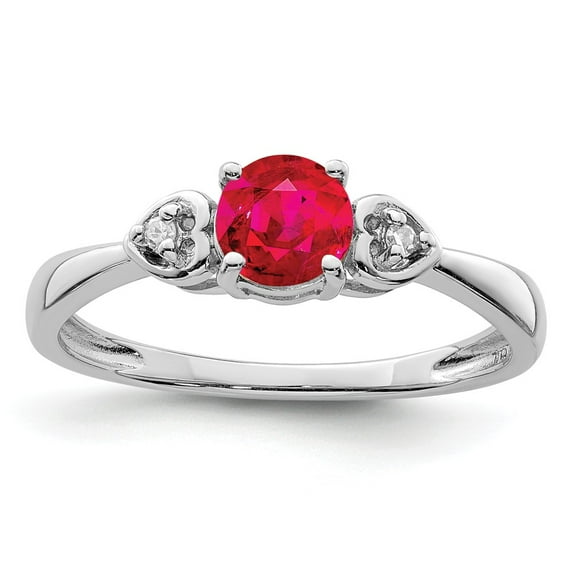 White Sterling Silver Ring Band Gemstone Diamond Ruby Red
