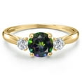 thumbnail image 3 of Gem Stone King 10K Yellow Gold Green Mystic Topaz and Lab Grown Diamond 3-Stone Ring for Women | 1.22 Cttw | Round 6MM | Gemstone November Birthstone | Size 7, 3 of 6