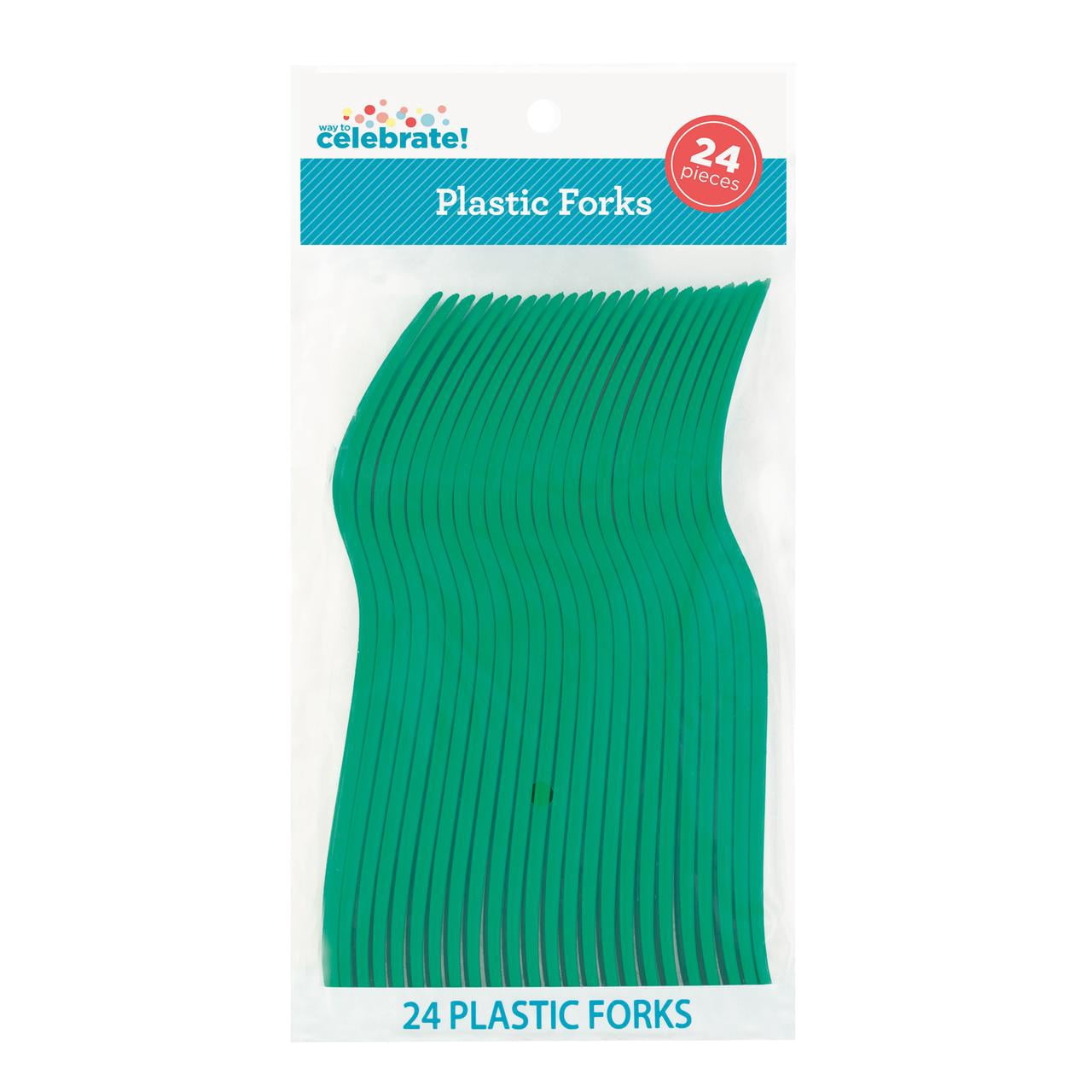 (6 pack) 24CT Green Disposable Plastic Forks by Way To Celebrate