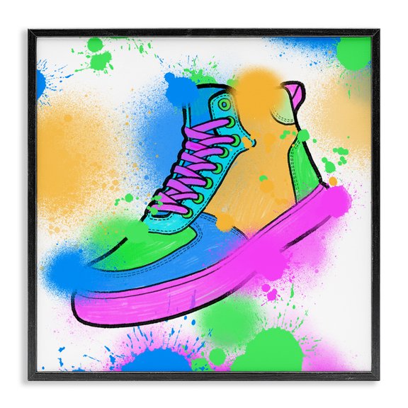 Stupell Industries Eclectic Splattered Cool Sneakers Black Framed Giclee Art, 12 x 12, by Marcus Prime