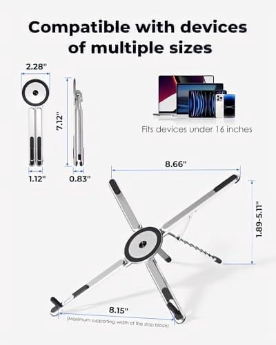 RGHJAR-Portable Laptop Stand for Desk, Foldable Adjustable Computer Riser with Magnetic Phone Holder, Aluminum Laptop Stand Tablet Stand Mobile Phone Holder (Navy Blue)