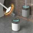 thumbnail image 1 of Juego de cepillos para inodoro | Limpiador de inodoros de baño con cerdas plásticas sin arañazos | Empuñadura larga, cabeza de cepillo lavable, base de montaje en la pared | Polipropileno blanco y, 1 of 6