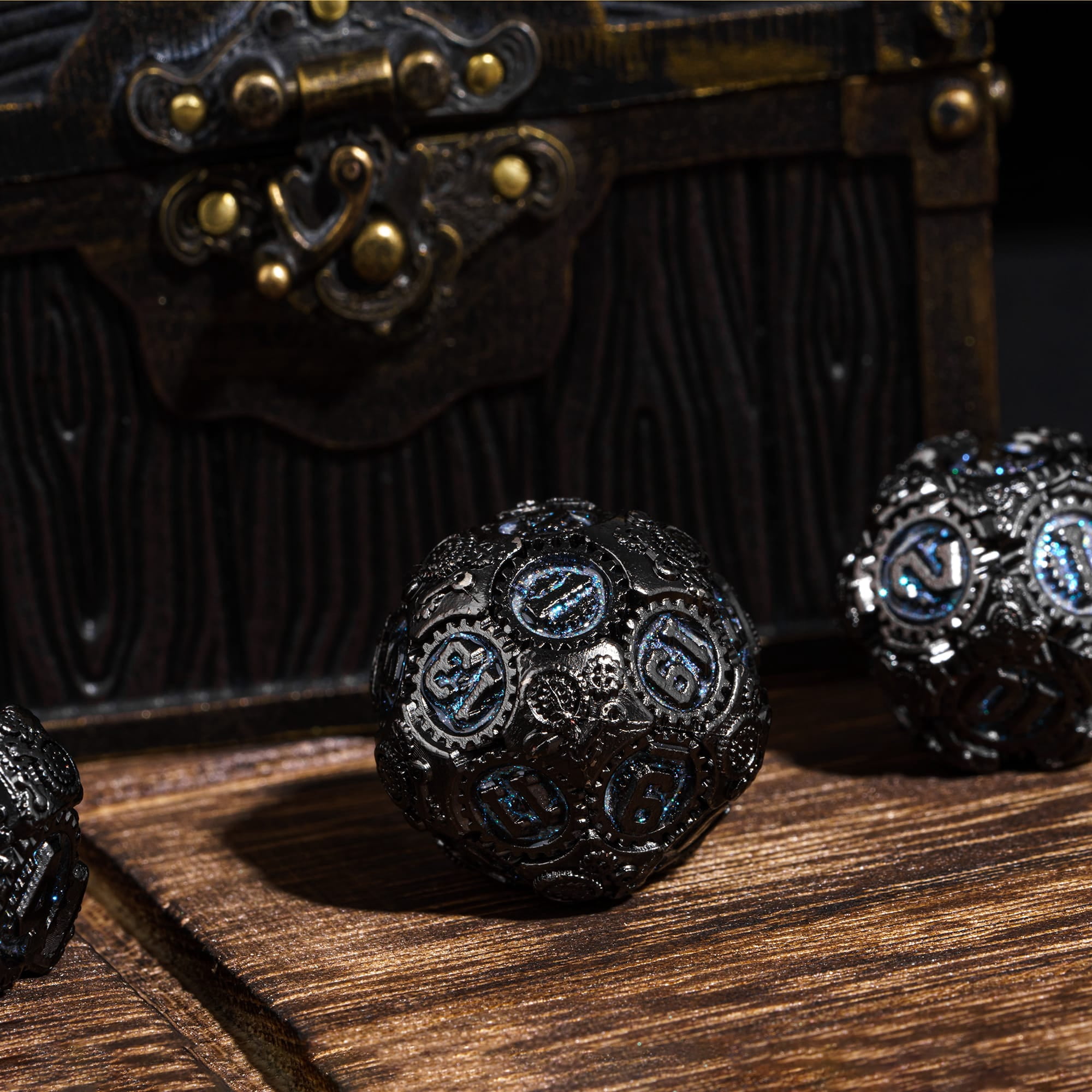 Cusdie 7-Die Metal DND Dice Set, Steampunk Gear Design Metal Polyhedral D&D Dice Set for DND Dungeons and Dragons TTRPG Role Playing Games