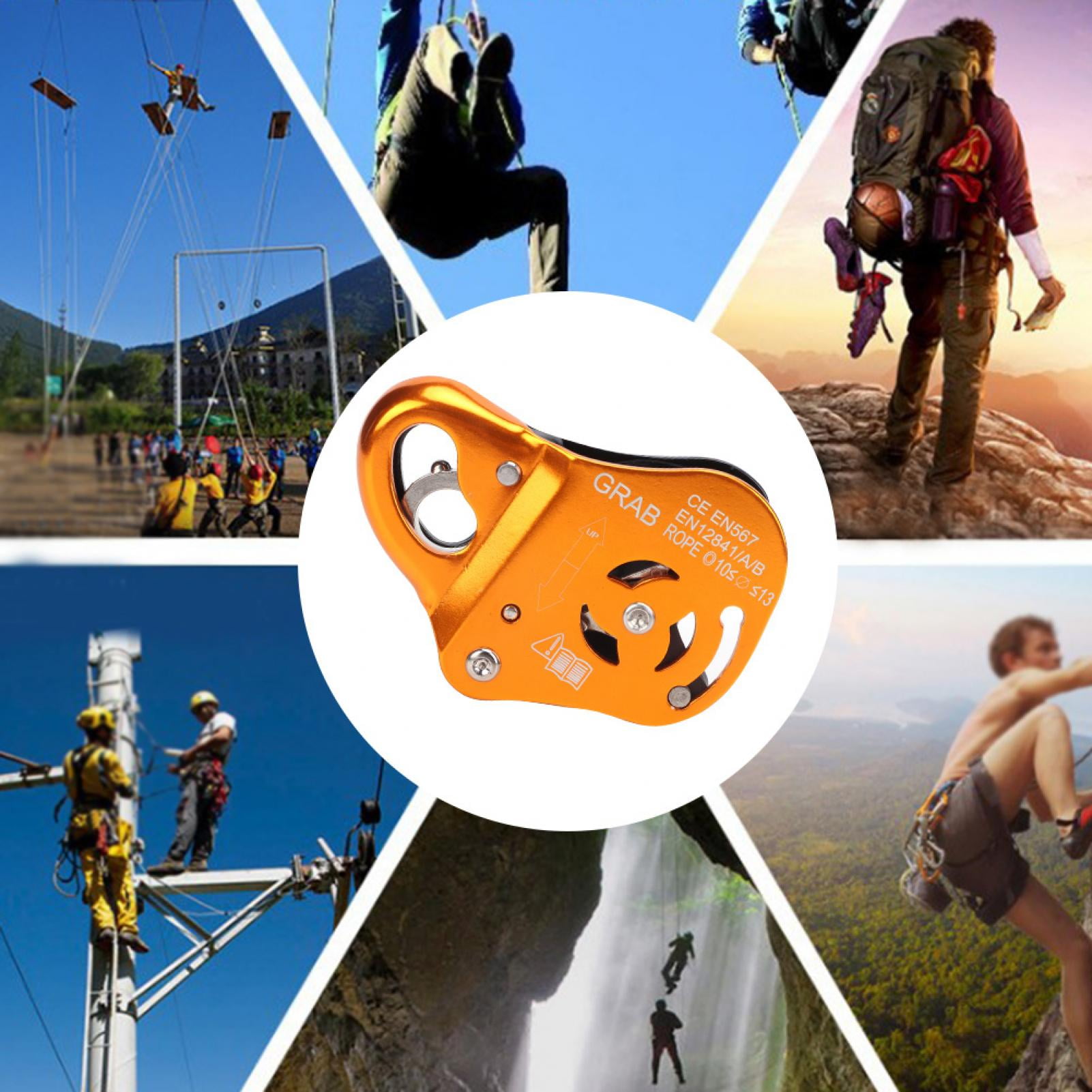 Nieyigj Outdoor Climbing Grab Rope Self Locking Fall Protection Safety Rope Protector, Aluminum-Magnesium Alloy Belay Device For Rock Climbing & Rappelling, Orange, 3.94 inches / 10.00 cm