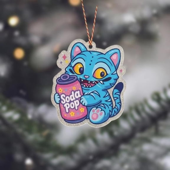 Cute Blue Tiger Light Christmas Ornament, Tiger Soda Pop Xmas Ornament, Kpop Anime Christmas Xmas Tree Decor, Tiger Ornament For Lover