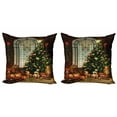 thumbnail image 1 of Ambesonne Christmas Throw Pillow Cover 2 Pack, Xmas Tree, 18", Brown Red Green, 1 of 2