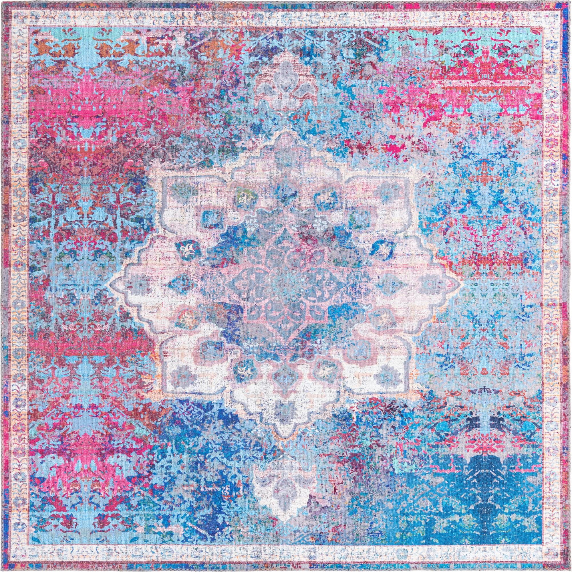 Rugs.com Francesca Collection Washable Rug – 7 Ft Square Tie Dye ...