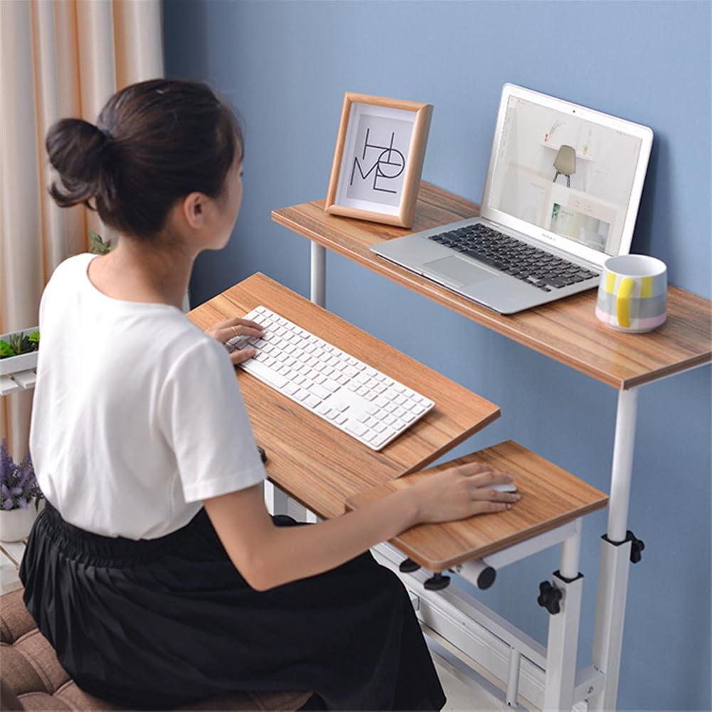 BouPower Mobile Laptop Sit-Stand Desk, Height Adjustable Standing Tiltable Top Desk, 31.5 Inch Stand Up Computer Table for Home Office, Small Rolling Table for Small Space