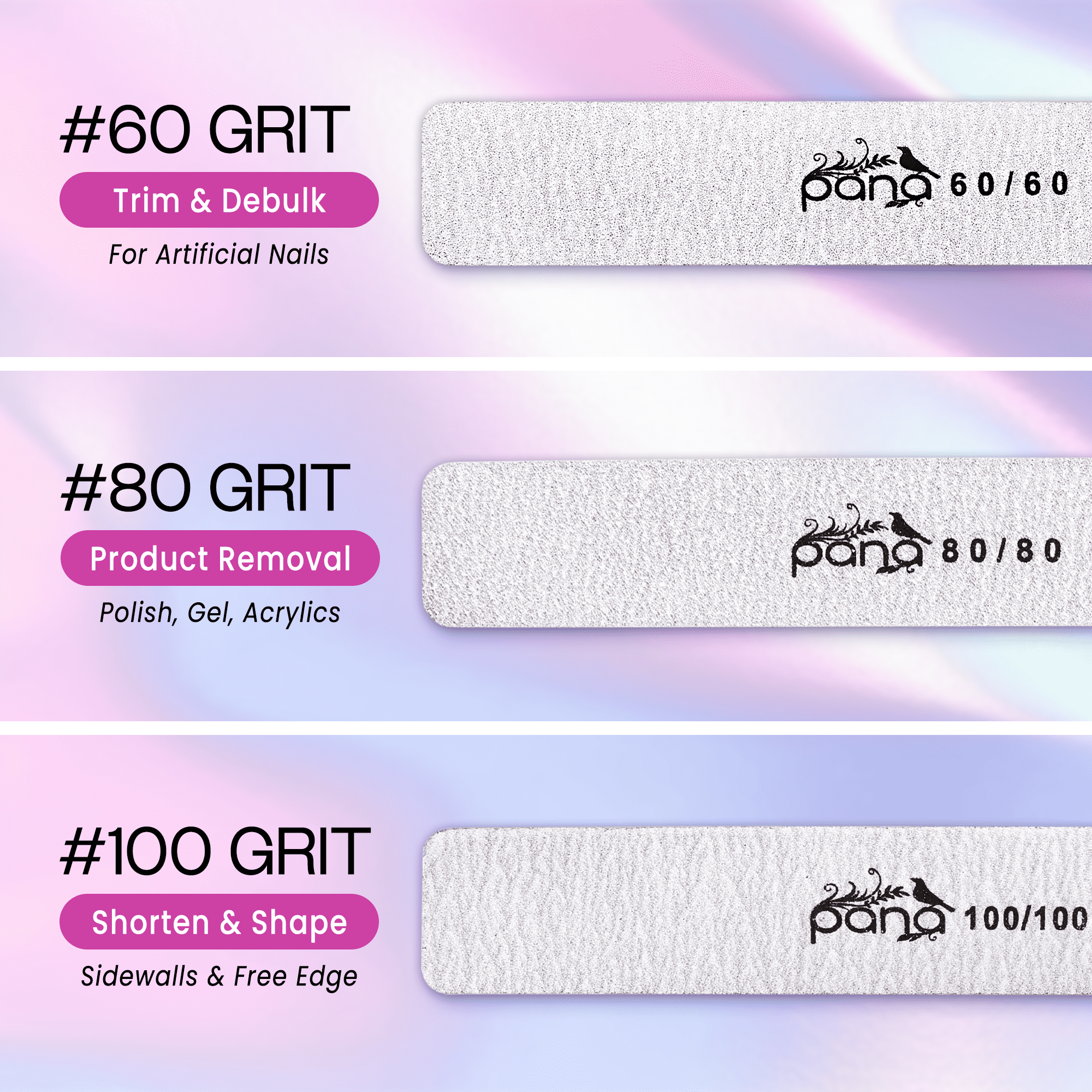 50pcs - PANA Jumbo Double-Sided Emery Nail File for Manicure, Pedicure, Natural, and Acrylic Nails - Zebra (Grit 100/180)