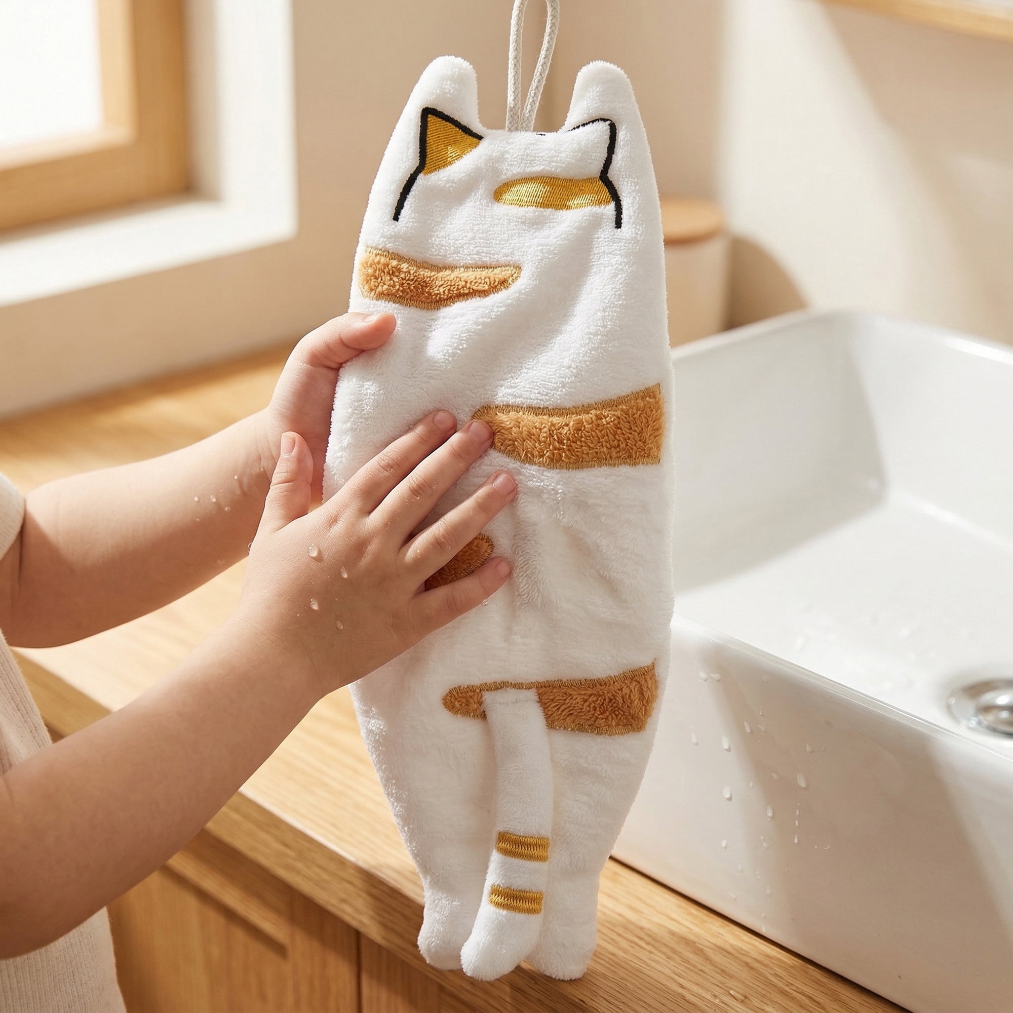 Unique Bargains Cute Animal Hanging Hand Towels Orange 2pcs