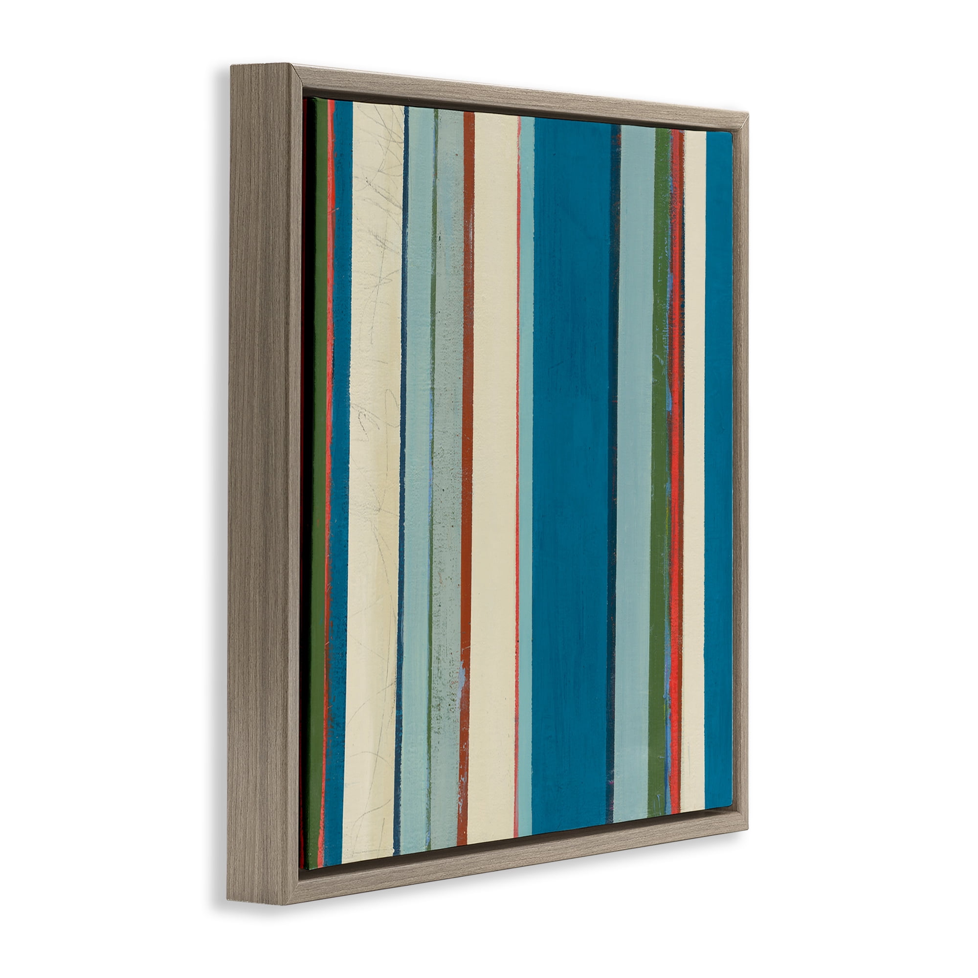 Stupell Industries Asymmetrical Blue Stripes Abstract Painting Brown Floater Framed Canvas Art Print Wall Art, 18 x 18