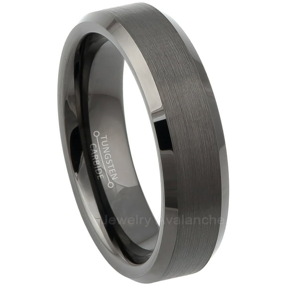 Jewelry Avalanche Gunmetal Tungsten Wedding Band for Men/Women, Beveled Edge, 6MM, size 5