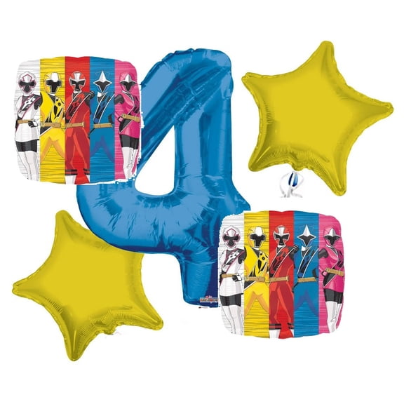 Power Rangers Balloon Bouquet 4th Birthday 5 pcs - Party Supplies