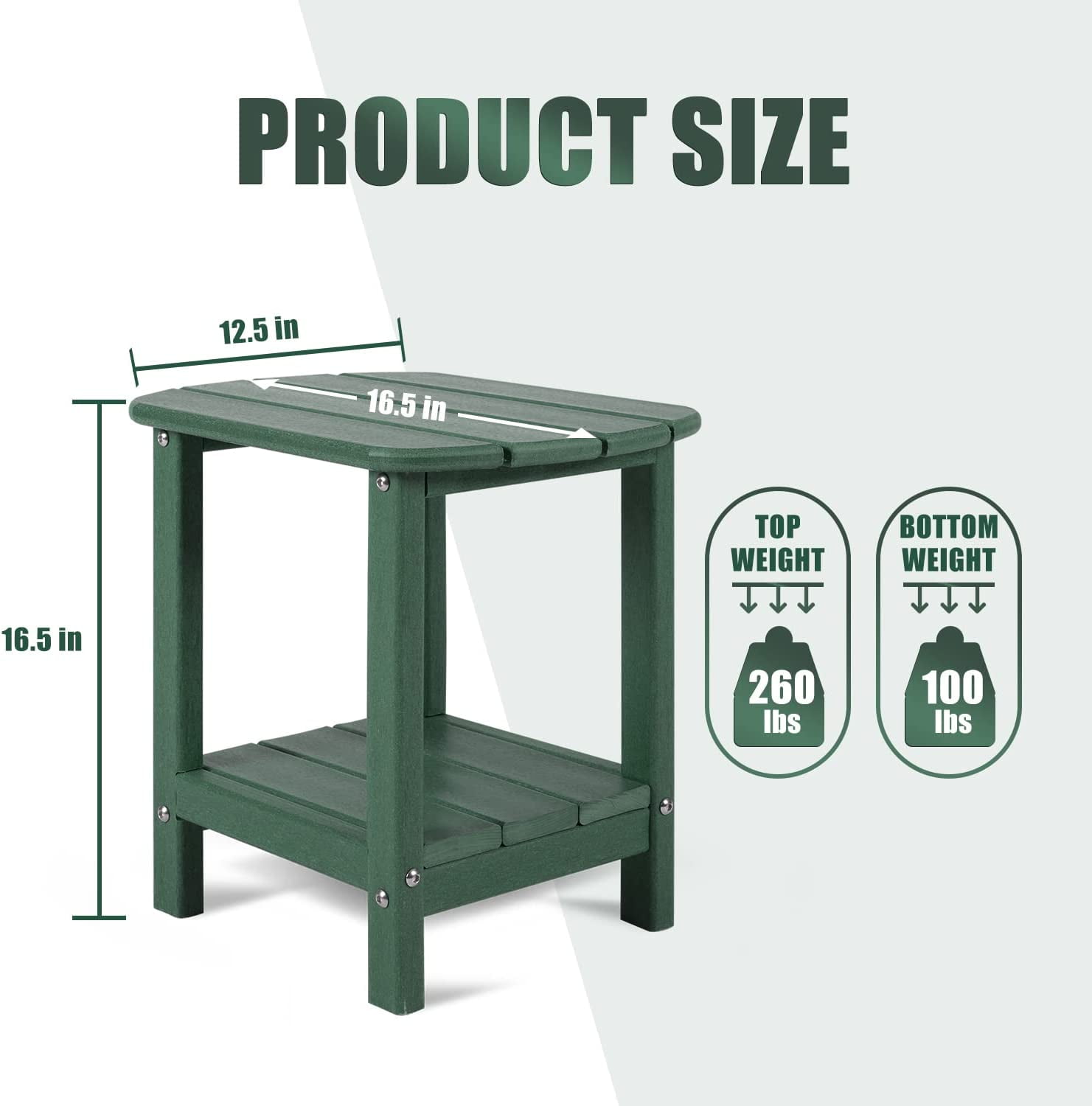 Nalone Adirondack Outdoor Side Table, HDPE Plastic and Double Adirondack End Table, Green