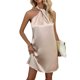 thumbnail image 1 of Vestido de Vacaciones Azul de las Mujeres de Satén sin Mangas Mini Vestido de Cóctel, Vestido Formal de las Mujeres para la Boda con el Nudo Delantero, 1 of 7